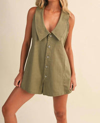 Klesis - Molly Oversized Cotton Twill V-neck Collared Romper