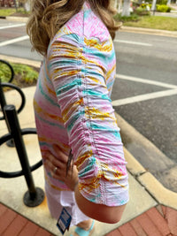 Ibkul - Ruched Arm Print Top