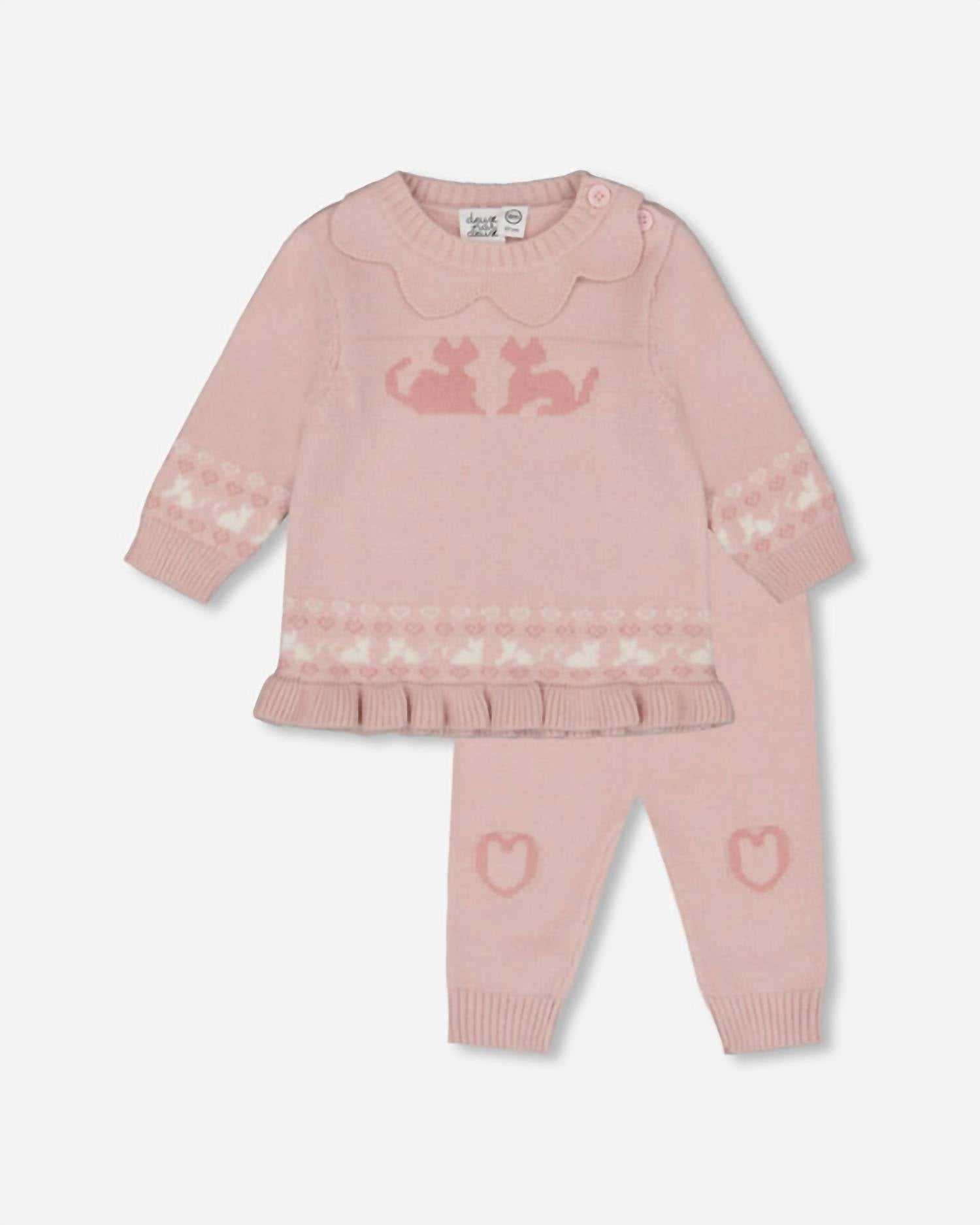 Deux par Deux Baby's Knit Kitty Set in pink - item