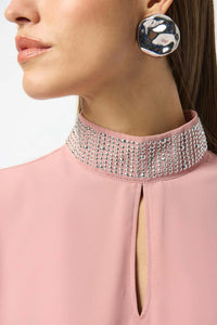 Joseph Ribkoff Embellished Mock Collar Long Sleeve Top in antique rose - women's blouse - alternate view