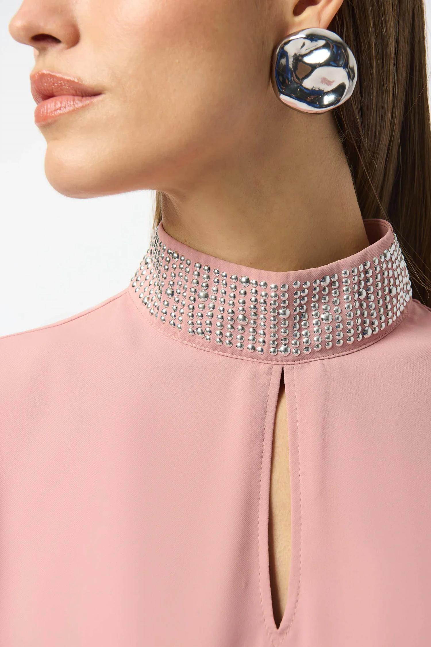 Joseph Ribkoff Embellished Mock Collar Long Sleeve Top in antique rose - women's blouse - alternate view