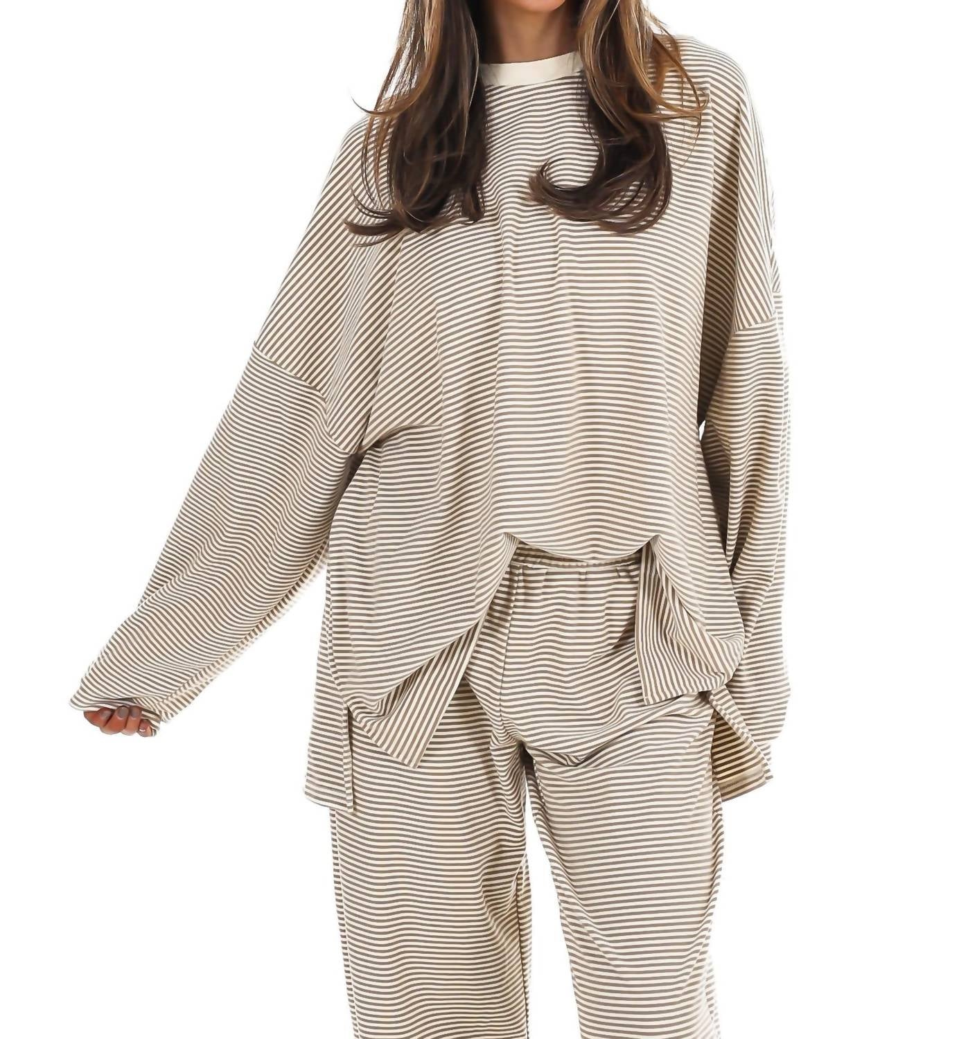 Things Between - Well Defined Stripe Fleece Oversized Top