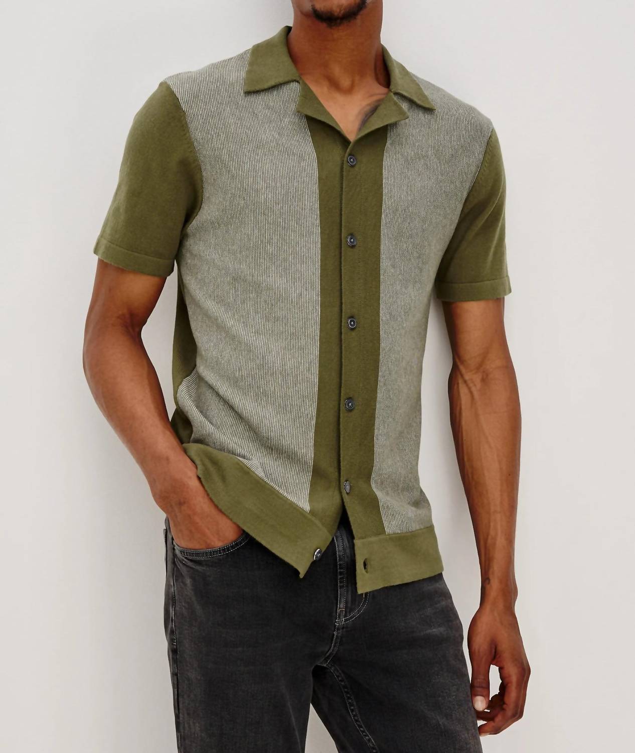 Rails Silas Shirt in olive khaki stripe - men's shirt