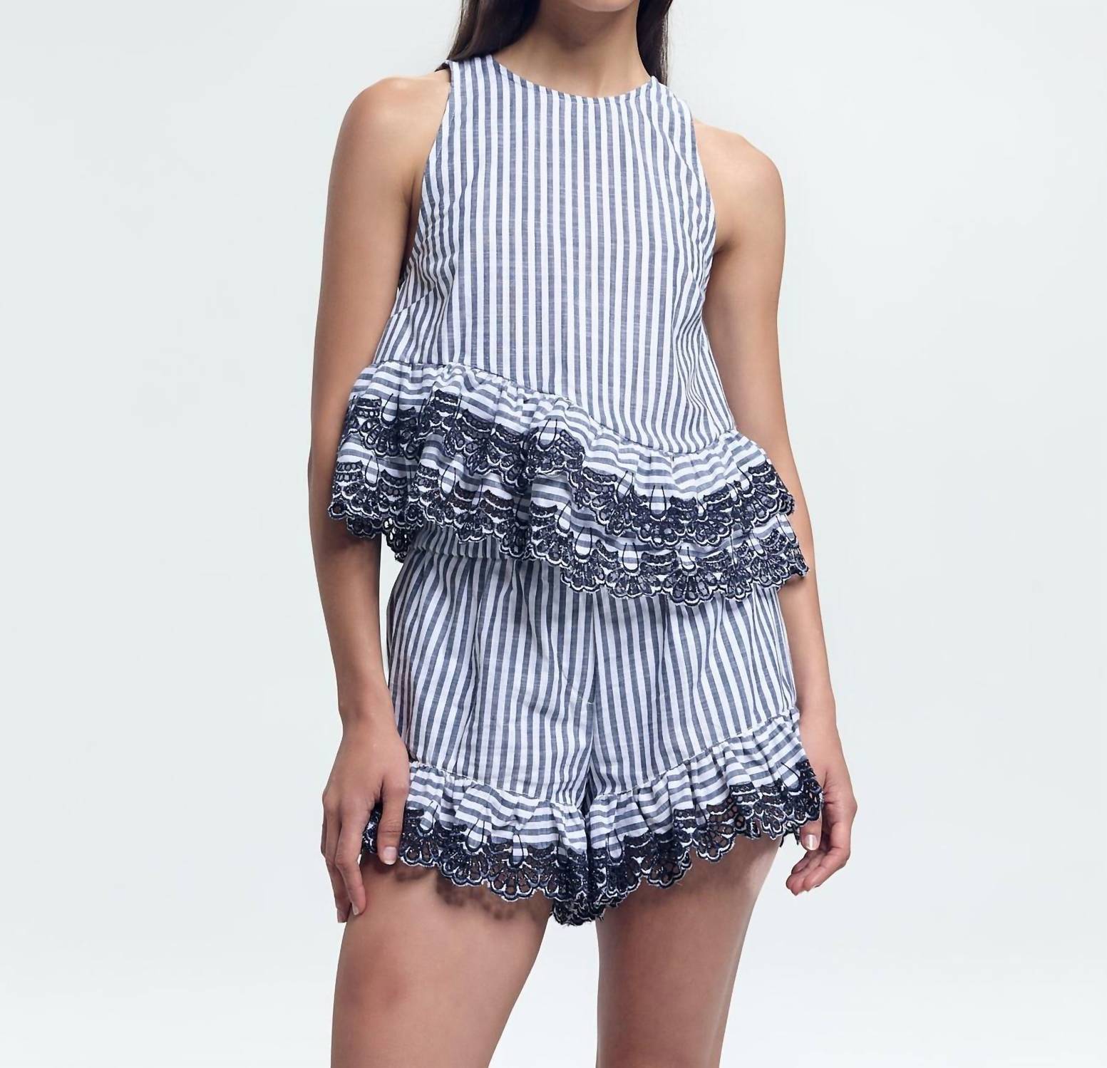 Kika Vargas - Frida Striped Lace Trim Shorts