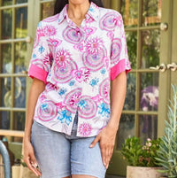 Paparazzi - Floral Mandala Short Sleeve Button-Front Shirt