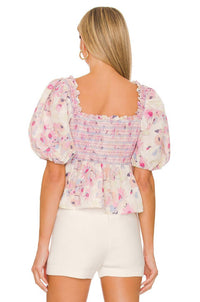 Something Navy - Floral Smocked Puff Shoulder Top