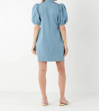 Emily McCarthy Hampton Mini Dress in denim chambray 1 - women's dress - detail view