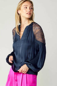 Current Air - Lace Shoulder Split Neck Blouse
