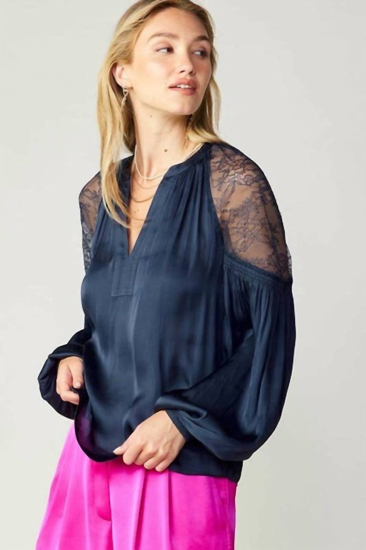 Current Air - Lace Shoulder Split Neck Blouse