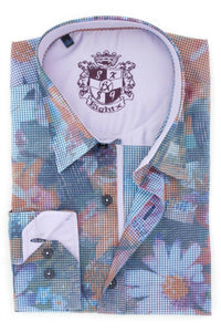 Eight X - Men's Digital Print Shirt With Lilac Trim