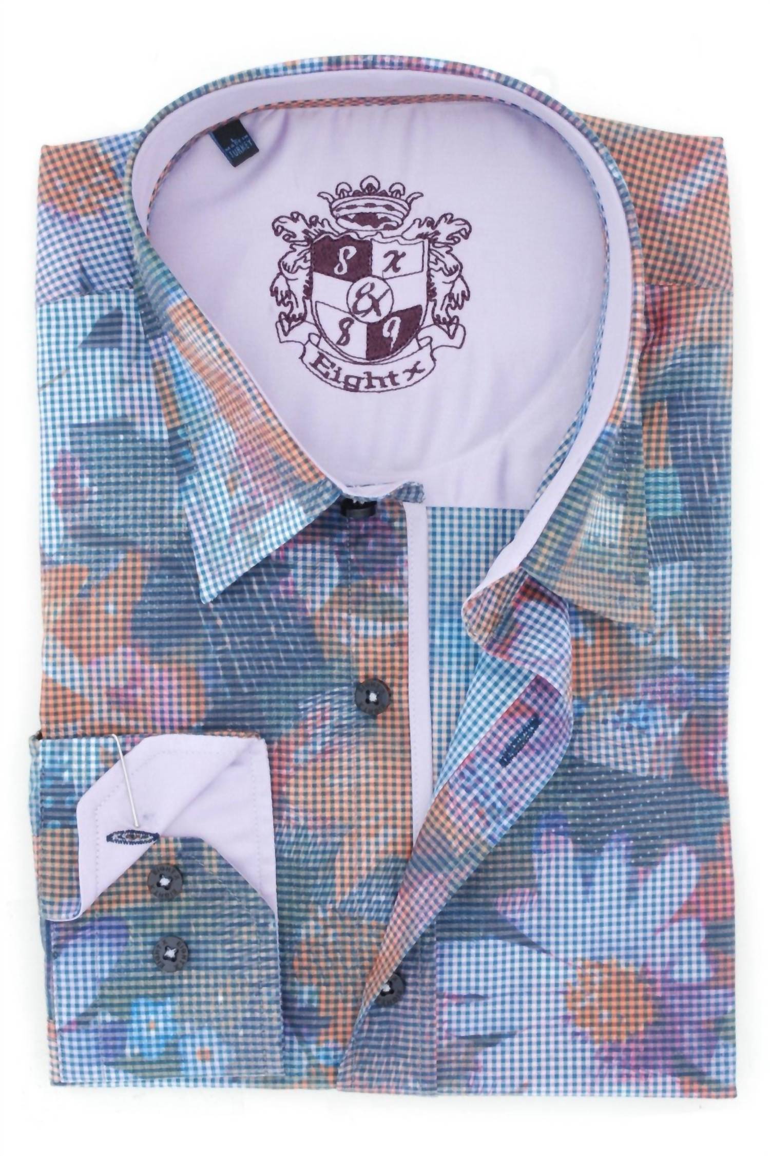 Eight X - Men's Digital Print Shirt With Lilac Trim