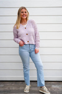 Doe And Rae - Pointelle Knitted V-neck Crop Cardigan
