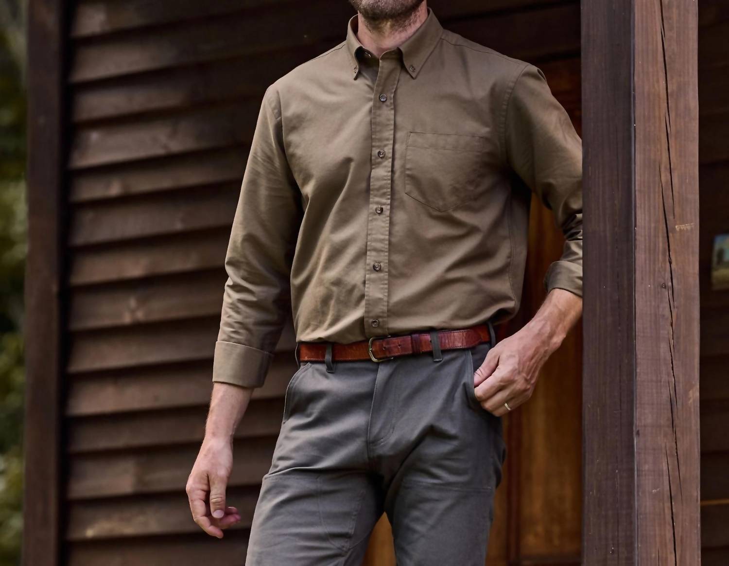 Tom Beckbe Culver oxford shirt in dark khaki - men's long sleeve top