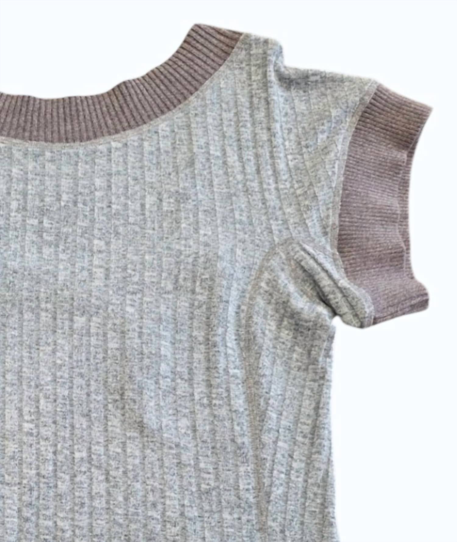 Byron Lars Women's Ribbed Knit Short Sleeve Top in cadet - women's t-shirt - detail view