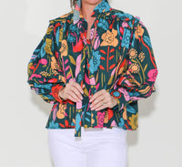 Karlie - Retro Garden Ruffle V-neck Top