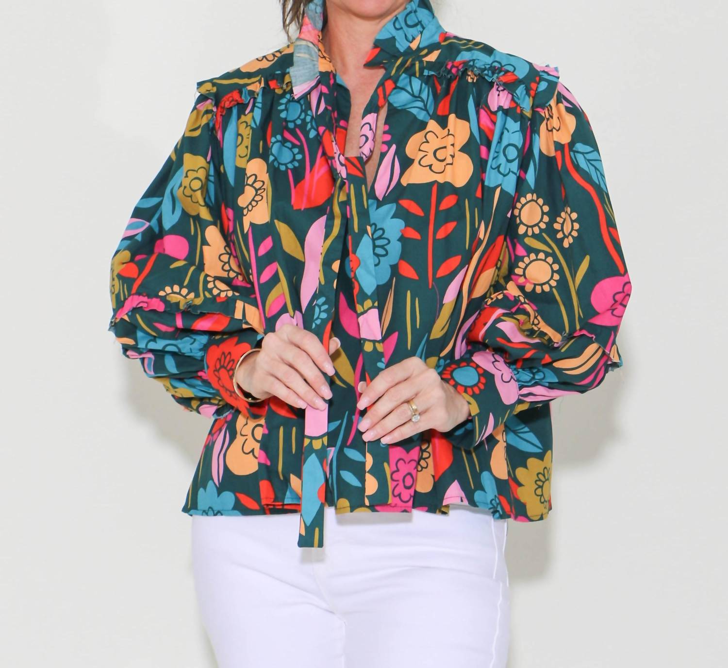 Karlie - Retro Garden Ruffle V-neck Top