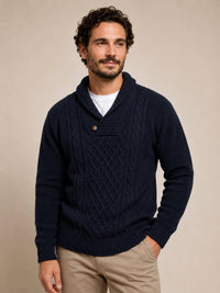 Smf - Shawl Collar Pullover Cable Knit Sweater