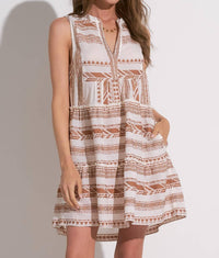 ELAN Sleeveless Aztec Resort Dress in beige - women's dress