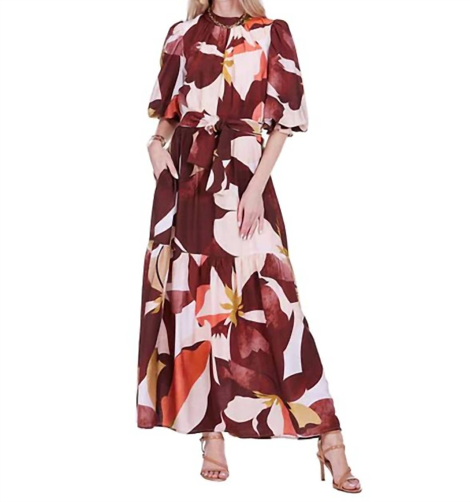 Jade Pleated High Neck Maxi Dress in harvest rhythm - women's dress