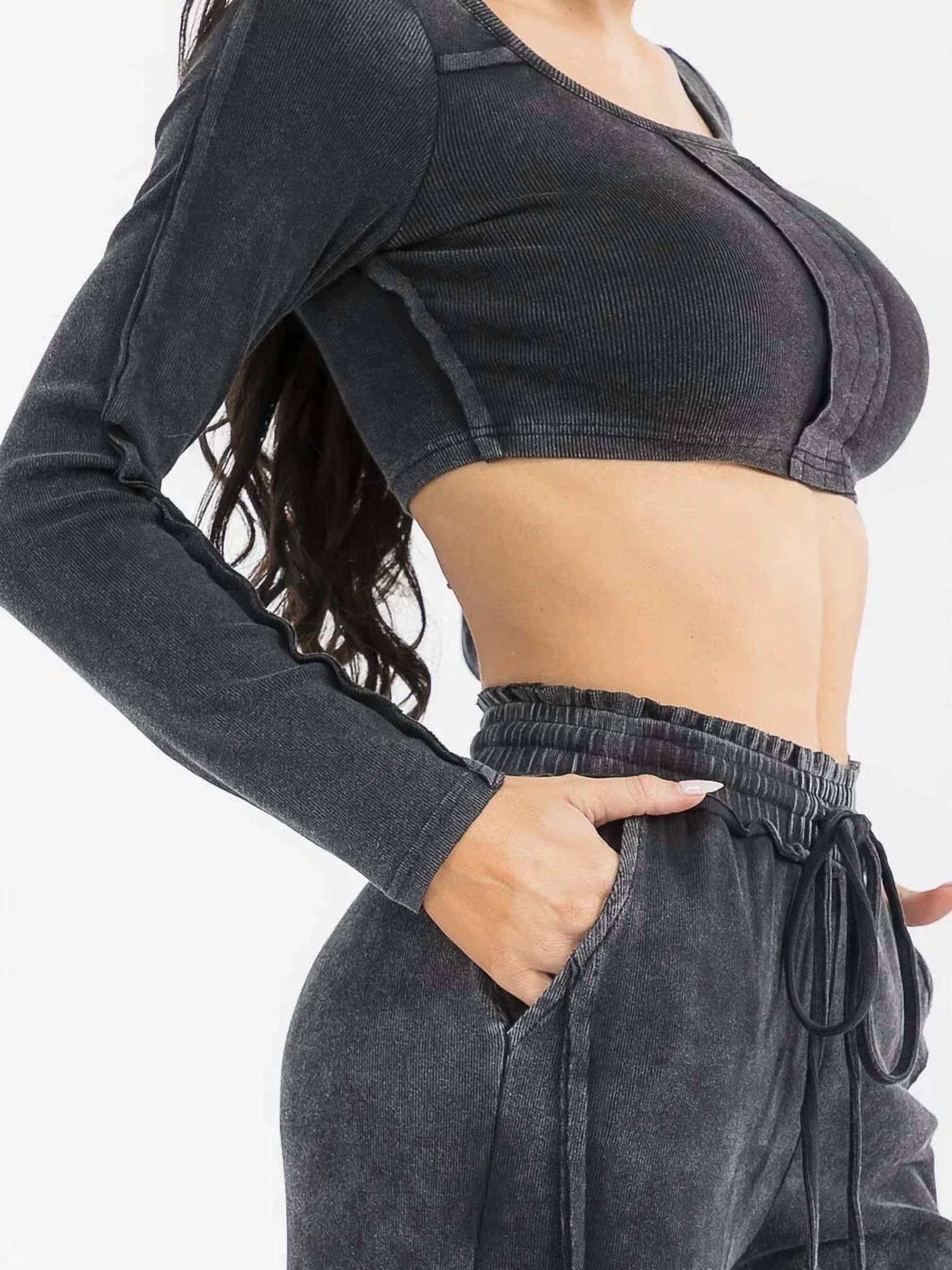 Surelymine - Sloane Mineral Wash Crop Top And Wide-leg Pants Set
