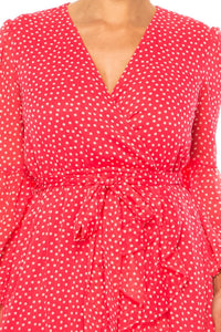 Maison Tara - Long Sleeve Polka Dot Midi Dress