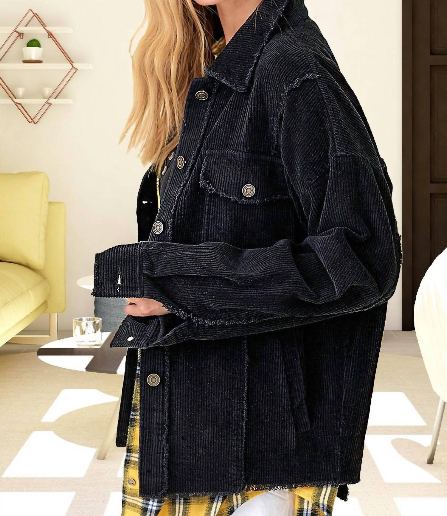 La Miel - Washed Corduroy Oversized Button Down Jacket
