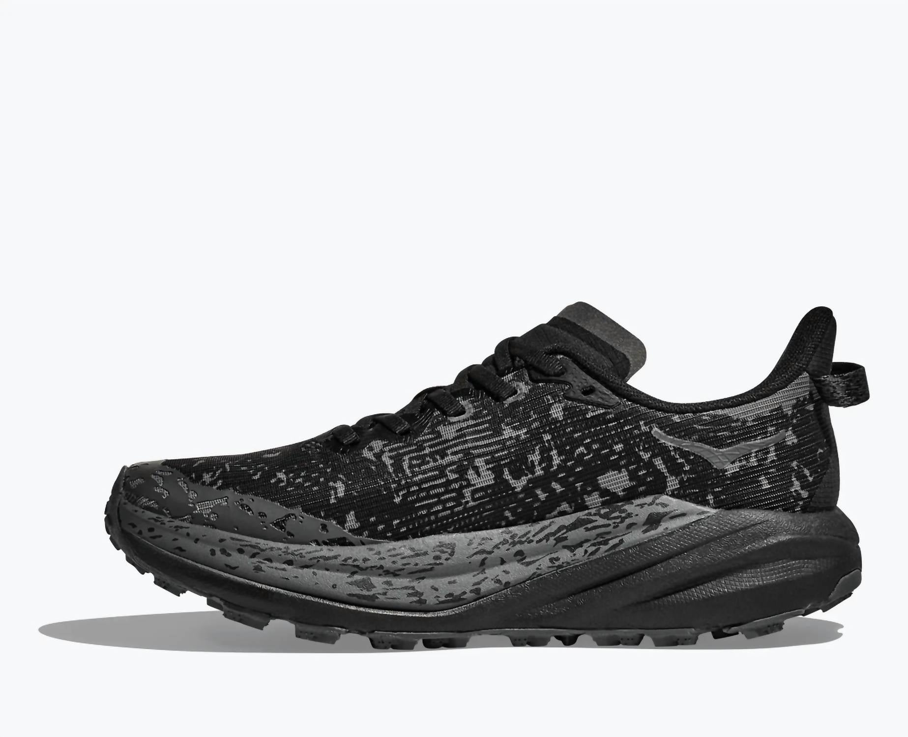 Hoka Women's Speedgoat 6 Gtx Shoe in black outer orbit - women's shoe - detail view