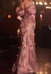 Cinderella Divine - Off Shoulder Ruffle Sleeve Evening Gown