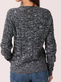 Minnie Rose Cotton Marled Cable Crew Top in navy white 1 - women's sweater - detail view