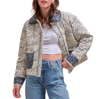 &merci Bandana Print Quilted Jacket in cream - women's jacket