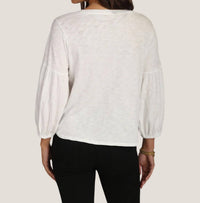 Dylan Slub Jersey Tee With Gauze Sleeve in vintage white - women's long sleeve top - detail view