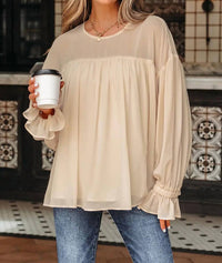 Lovesoft - Pleated Ruffle Chiffon Blouse