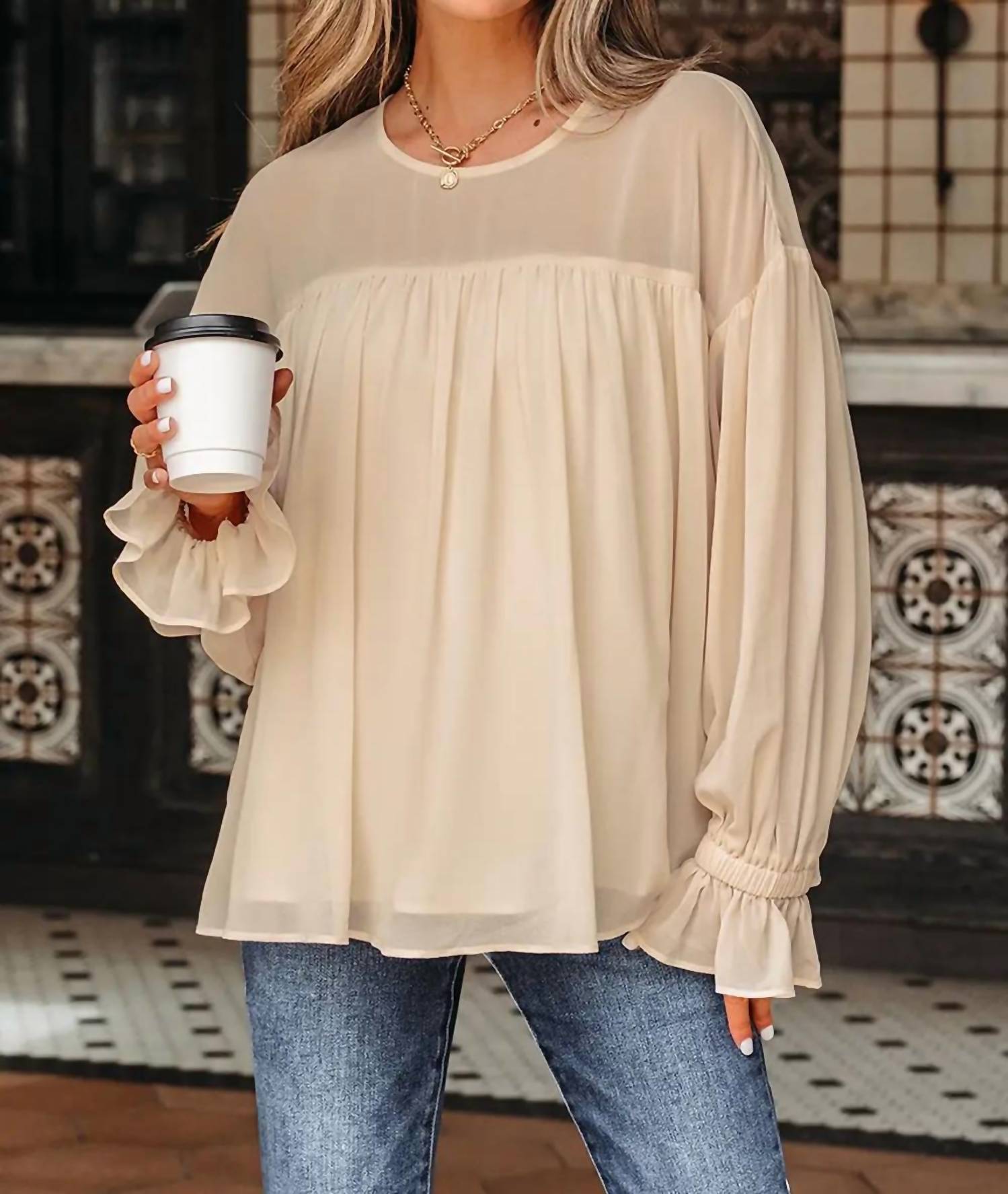 Lovesoft - Pleated Ruffle Chiffon Blouse