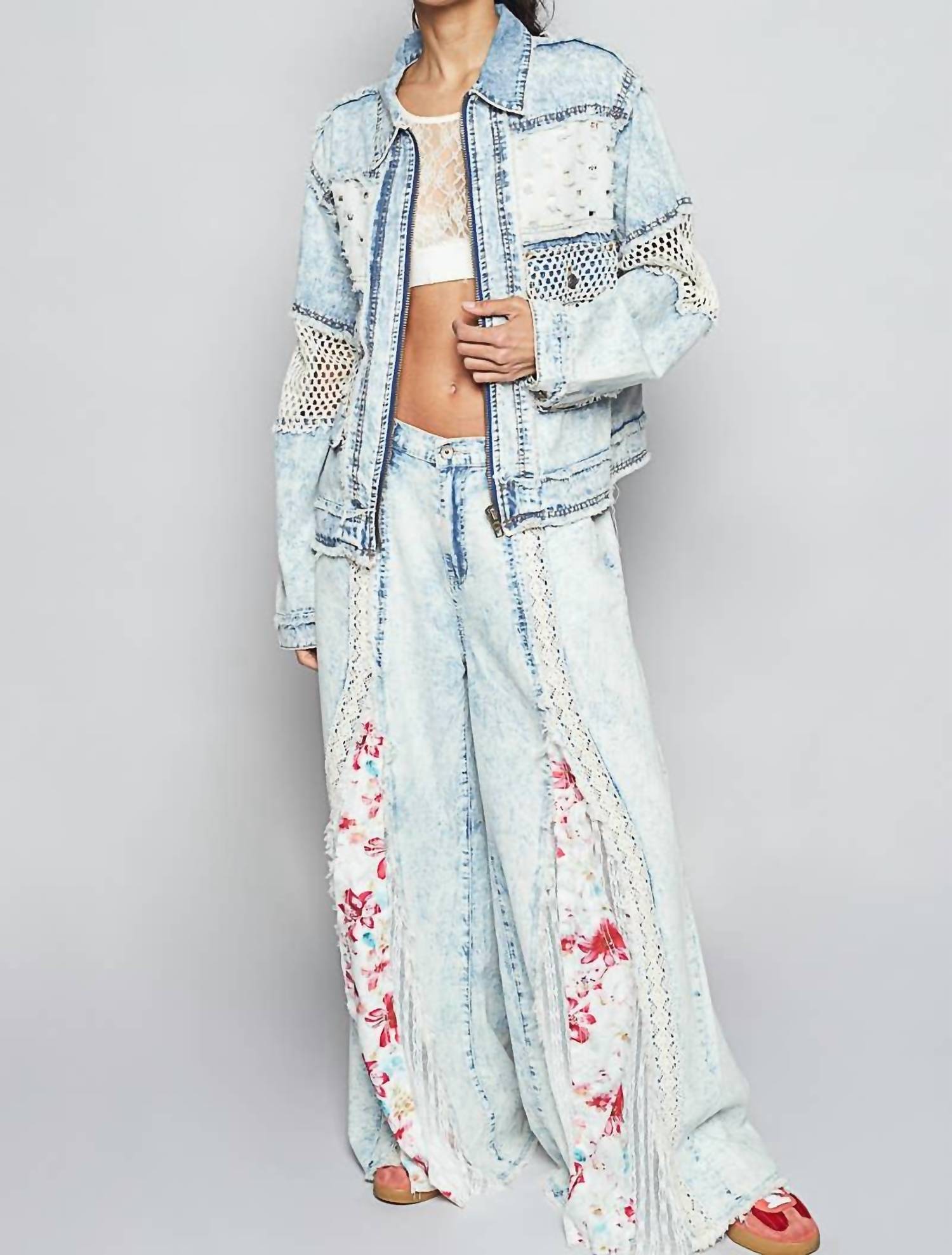 POL Long Sleeve Stud 3d Cargo Pockets Denim Jacket in multi - women's jacket - view 6