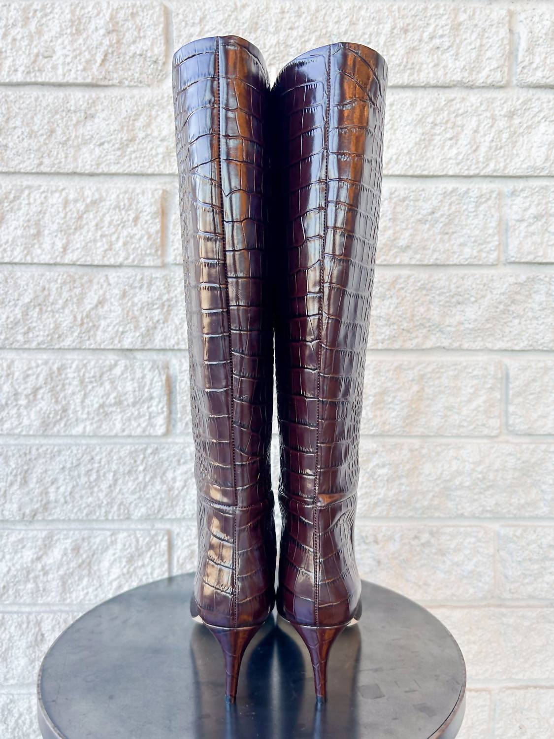 Paris Texas Women's Stiletto Heel Leather Boots in ebony - women's shoe - detail view