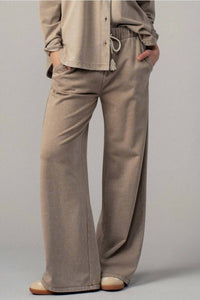 Urban Daizy Drawstring French Terry Pants in mocha - women's pants