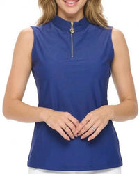 Aryeh Elaine Sleeveless Zip Top in navy - women's tank top - detail view