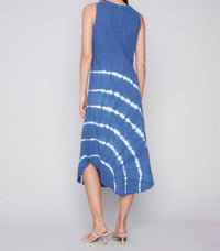 CHARLIE B Tie Dye Sleeveless V-neck Cotton Dress in denim - women's dress - detail view