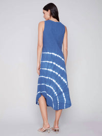 CHARLIE B Tie Dye Sleeveless V-neck Cotton Dress in denim - women's dress - alternate view