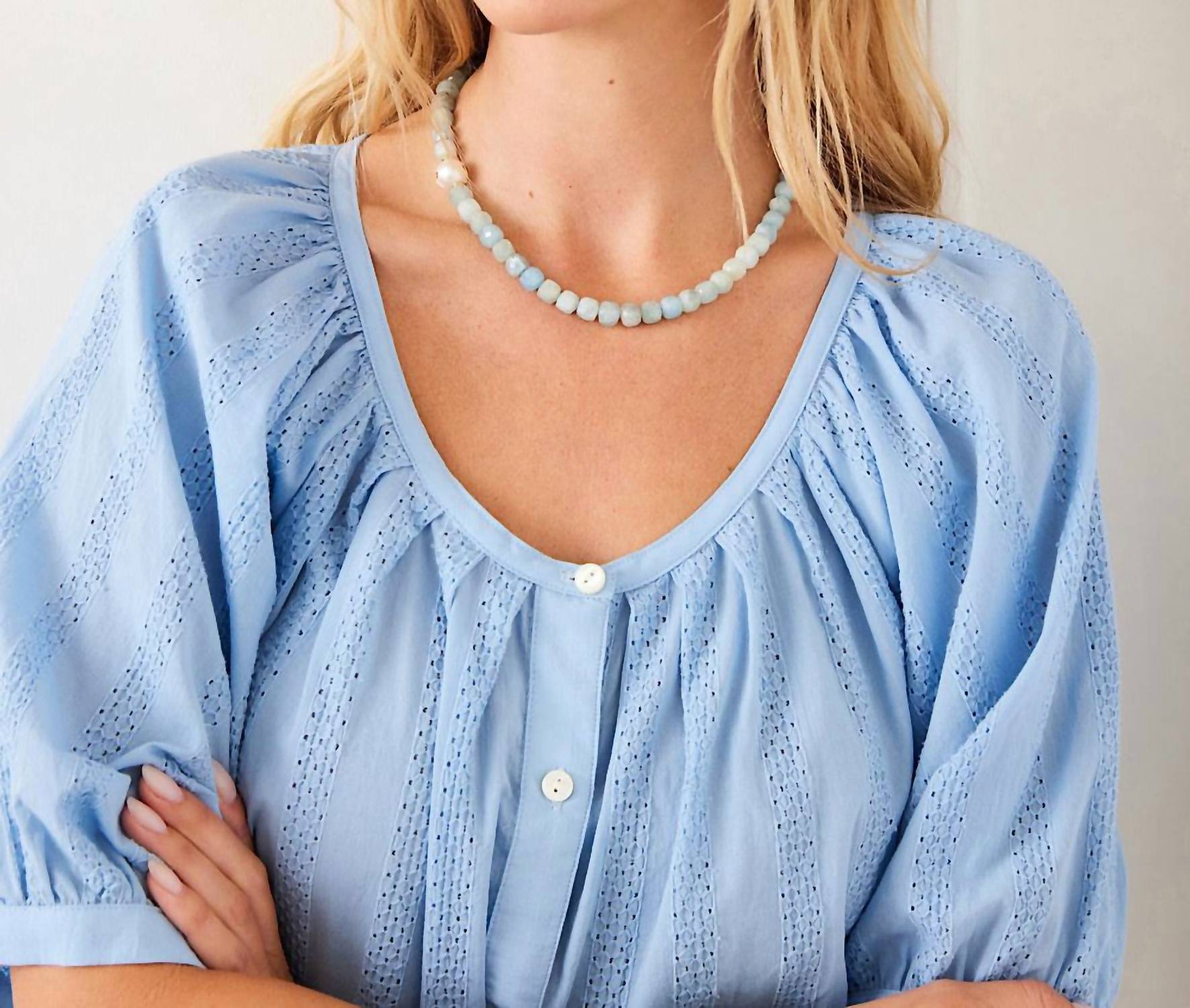 Karen Kane - Short Sleeve Embroidered Peasant Top