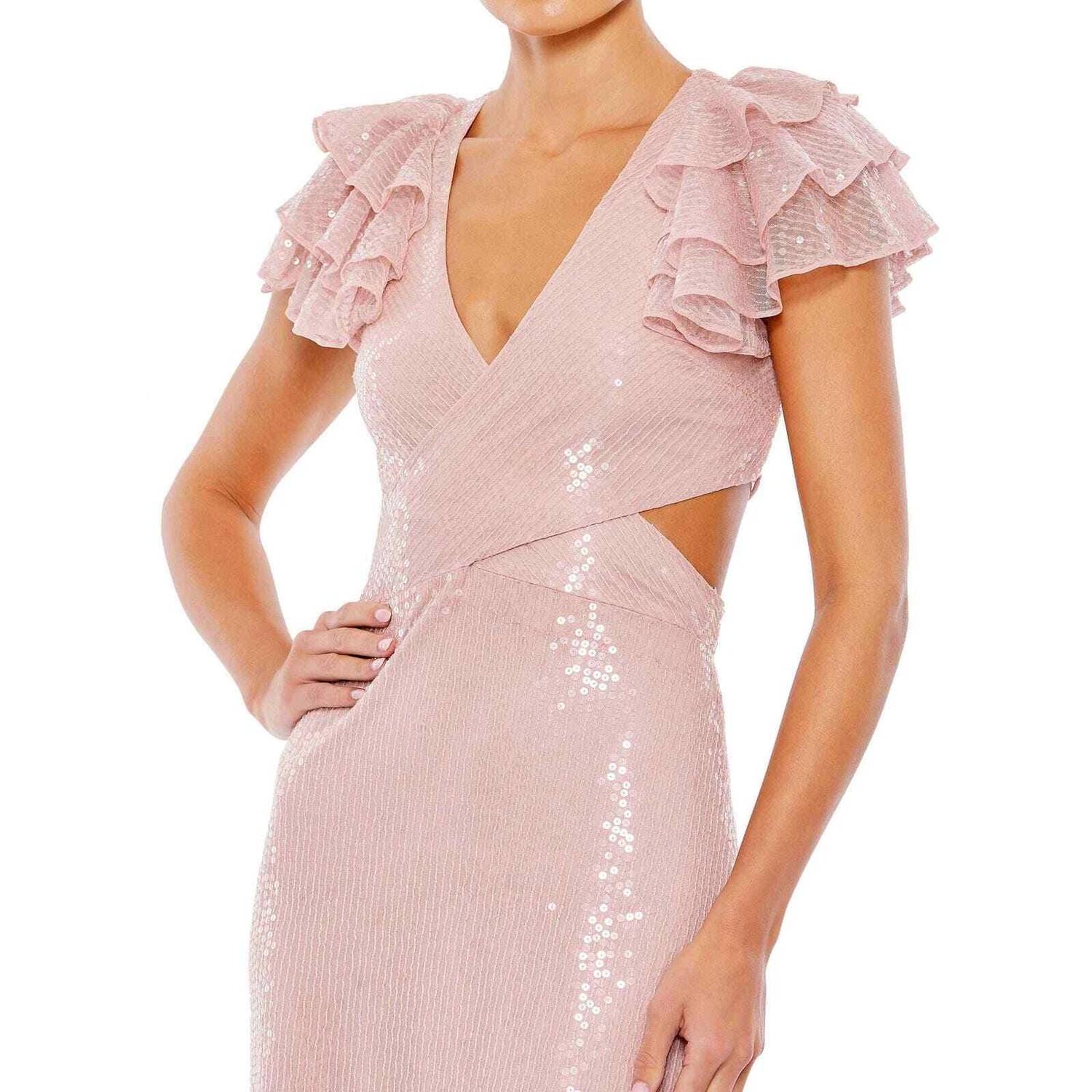 Mac Duggal - Sequined Cut Out Lace Back Gown