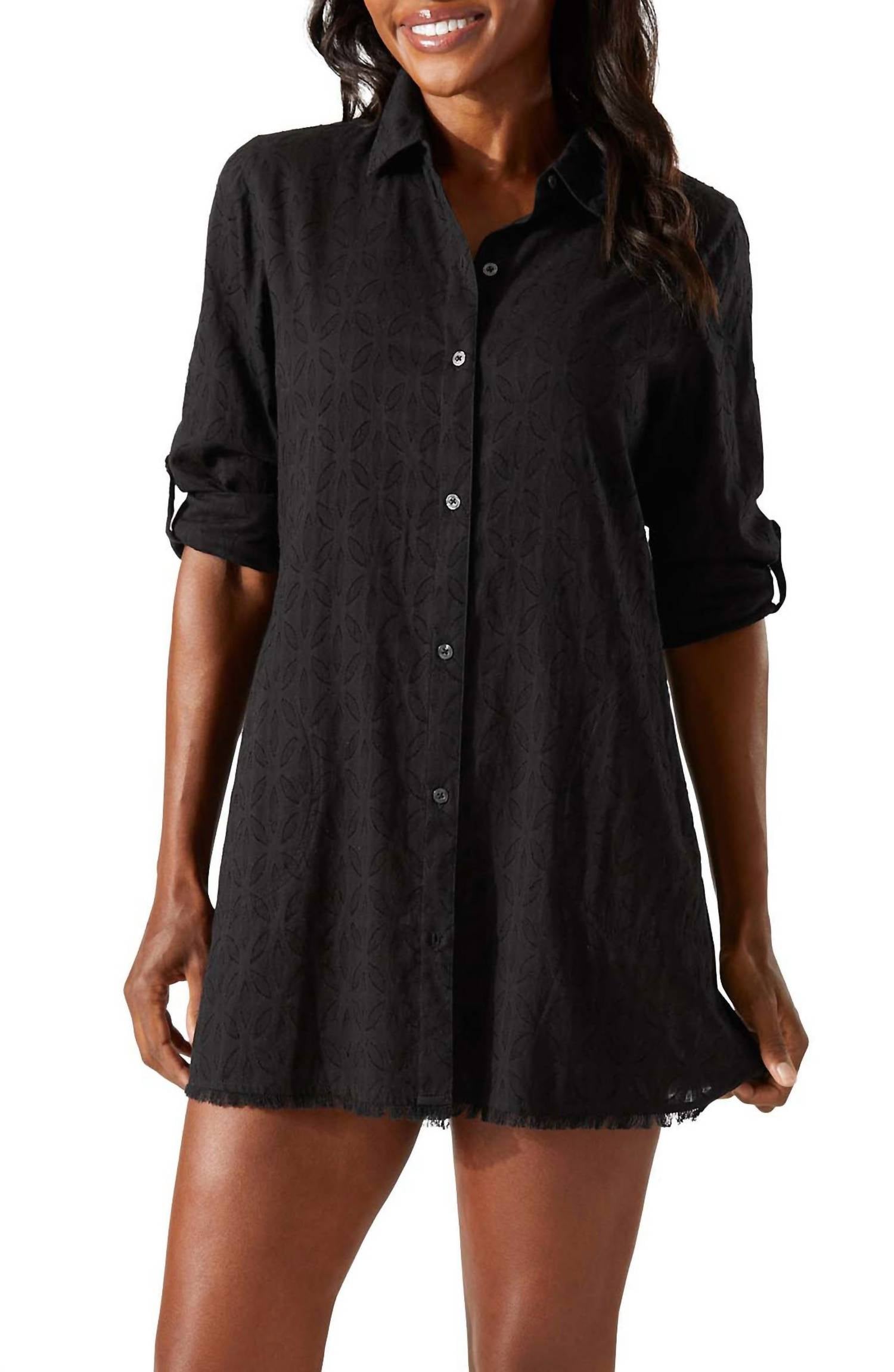 TOMMY BAHAMA Clip Jacquard Boyfriend Cover-up Shirt in black - women's shirt
