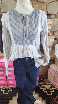 Hem & Thread Women's Tie Front Striped Blouse in blue - women's blouse