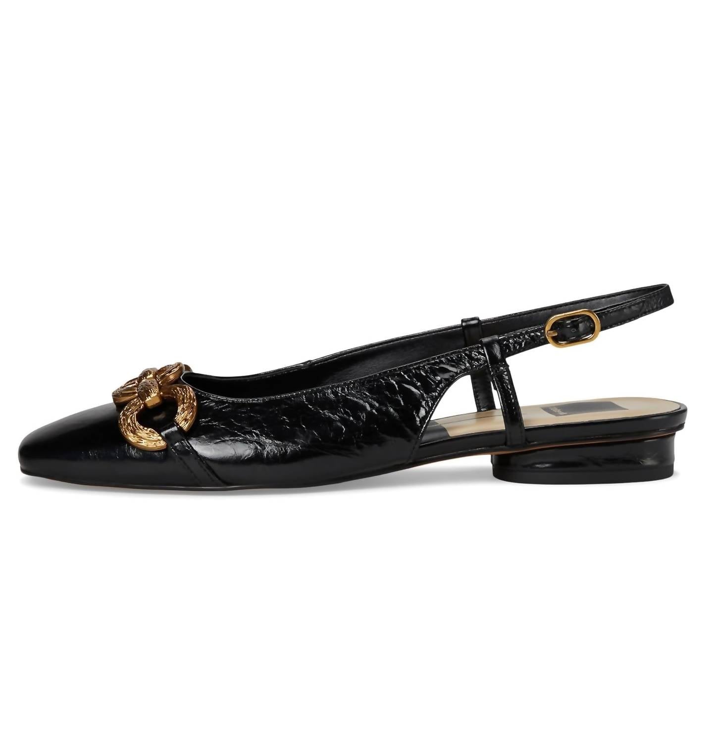 Dolce Vita Women's Ramano Slingback Flat in midnight crinkle patent - women's flats - detail view