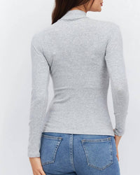 By Together Aria Long Sleeve Top in heather grey - women's long sleeve top - detail view