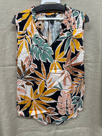 TRIBAL Ruffle Neck Sleeveless Floral Blouse in apricot tan - women's blouse - alternate view