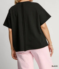 umgee French Terry Sequin Touch Down Top - Plus in black - women's t-shirt - alternate view