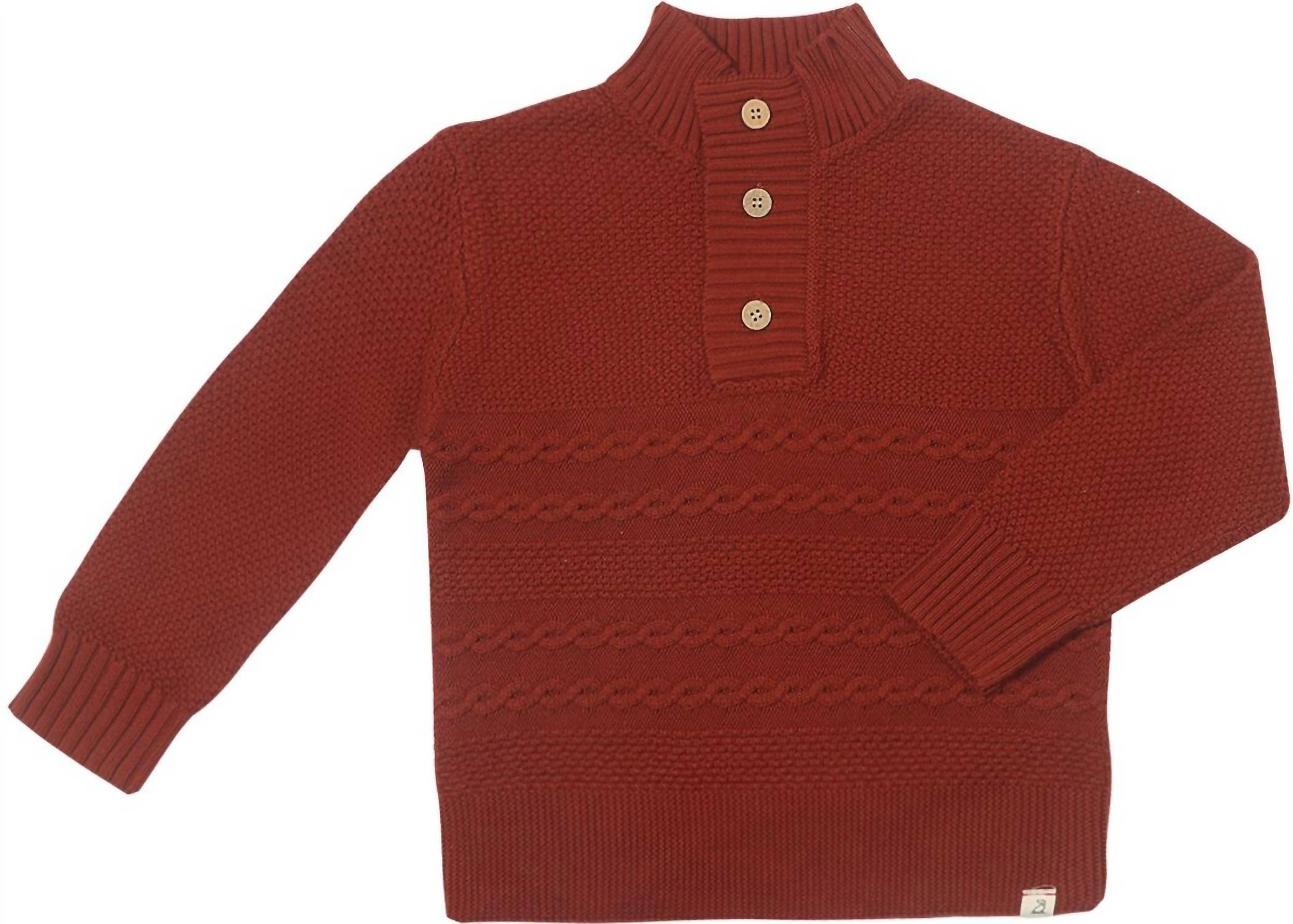 ME & HENRY Kid's Long Sleeve Cable Sweater in red - kids' sweater - alternate view
