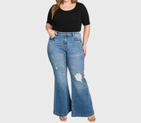 Petra153 - Super High Rise 70's Inspired Flare Jeans - Plus