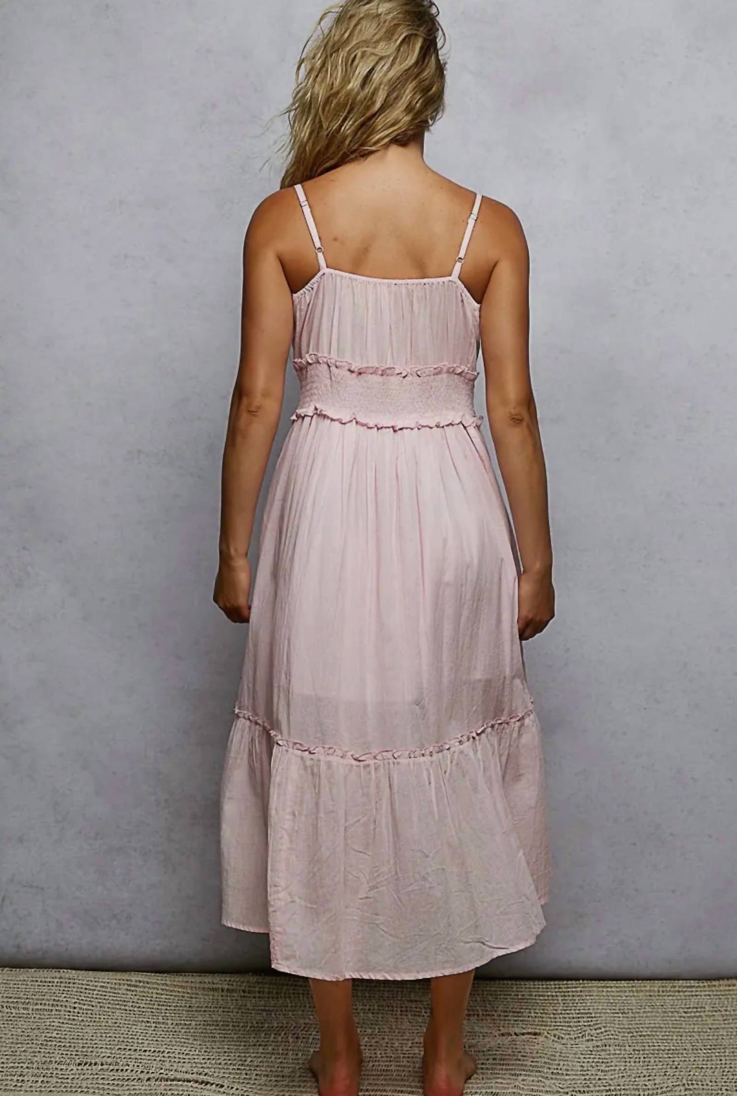 POL Smocked Band Ruffle Woven Dress in light pink - women's dress - view 4